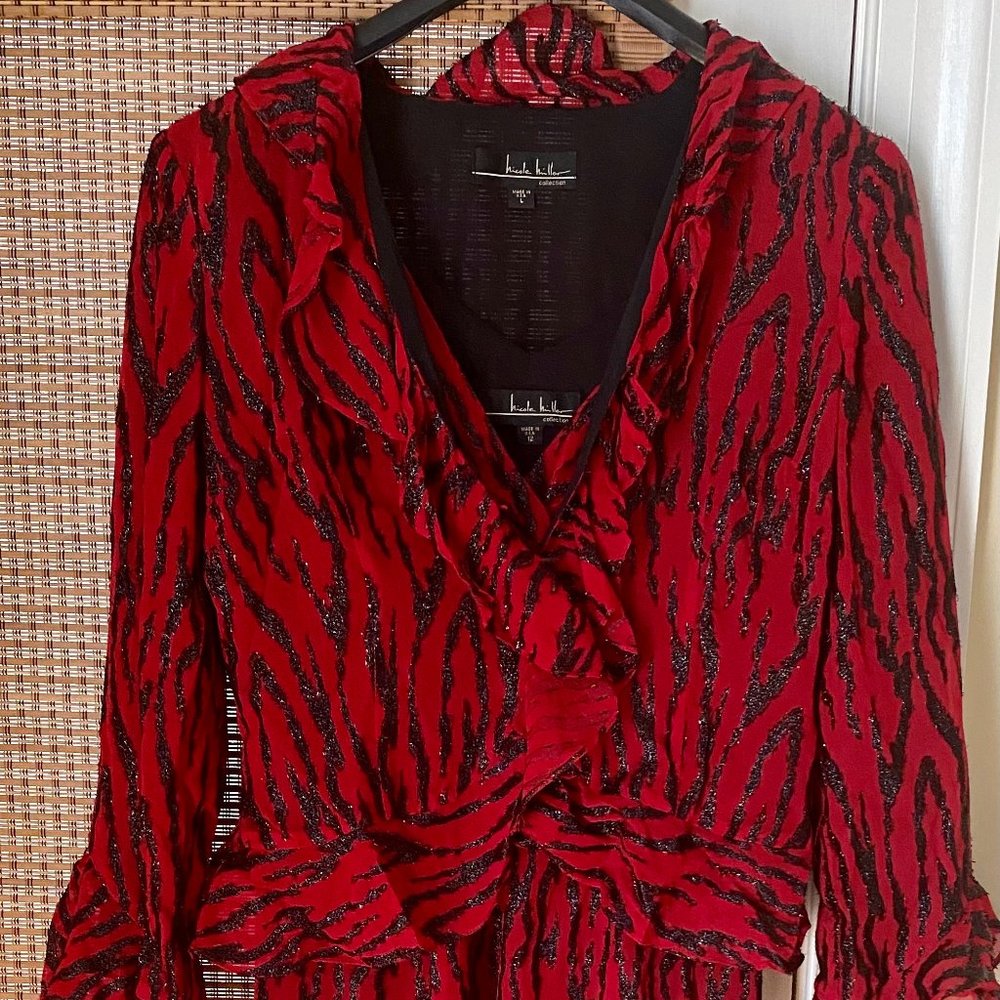 Nicole Miller collection dress and long sleeve top. Red with sparkle back lines